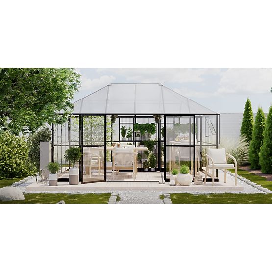 EcoGlass Gazebo Standard Garden Orangery with Base 12 m² Tempered Glass 4 mm, Polycarbonate 6 mm