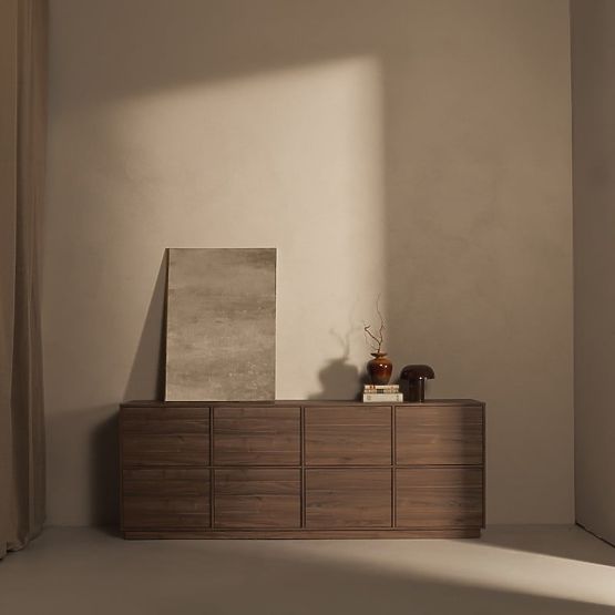Eight-Door Japandi Sideboard in Royal Walnut