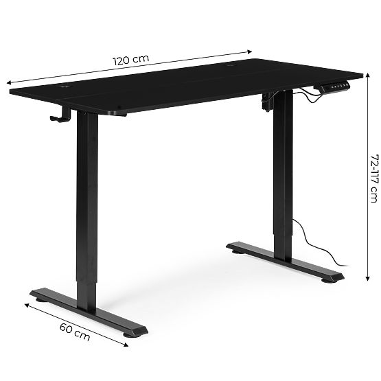 Electric Adjustable Desk 120x60 cm Height Adjustable 72-117 cm Black ModernHome