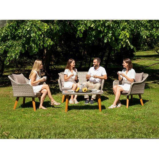 Elegant Garden Set from Technorattan (2 x Comfortable Armchair, Sofa + Table) LARGO Grey Variegated