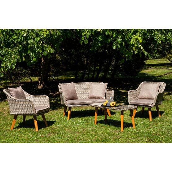 Elegant Garden Set from Technorattan (2 x Comfortable Armchair, Sofa + Table) LARGO Grey Variegated