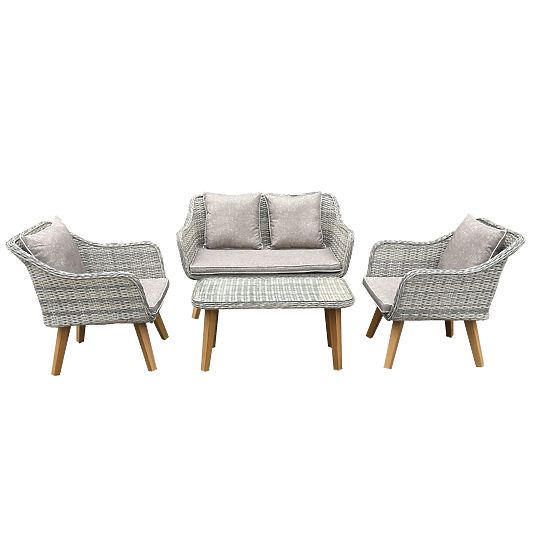 Elegant Garden Set from Technorattan (2 x Comfortable Armchair, Sofa + Table) LARGO Grey Variegated