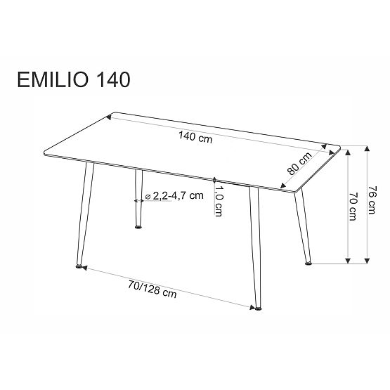 EMILIO 140 Table Top - White Marble, Legs - Black (2p=1pc)