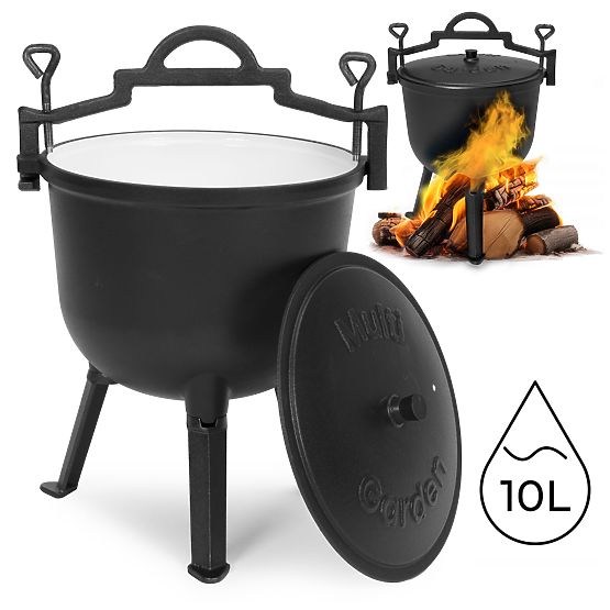 Enamelled Cast Iron Pot 10L Standing Hunting Pot Fire Pit Grill MultiGarden