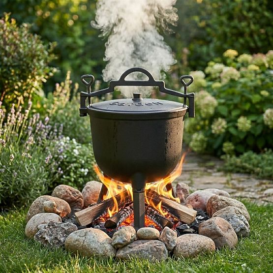 Enamelled Cast Iron Pot 10L Standing Hunting Pot Fire Pit Grill MultiGarden
