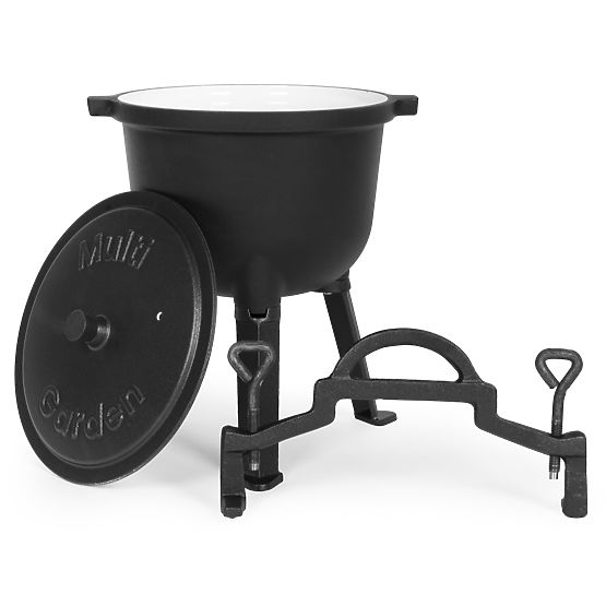 Enamelled Cast Iron Pot 8L Standing Hunter's Cauldron Fire Pit Grill MultiGarden