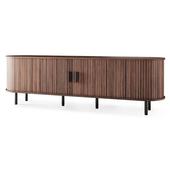 Enclosed TV Cabinet Gliss, Rounded, Slats, Dark Walnut