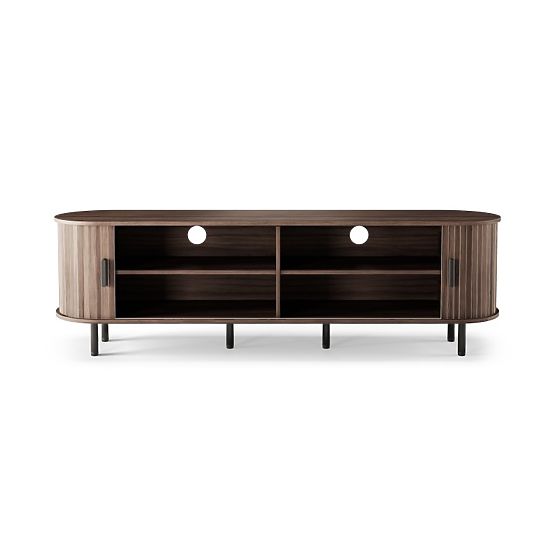 Enclosed TV Cabinet Gliss, Rounded, Slats, Dark Walnut