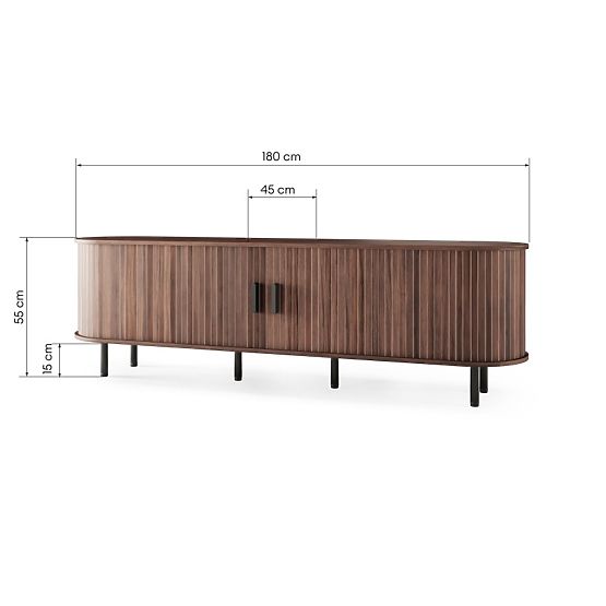 Enclosed TV Cabinet Gliss, Rounded, Slats, Dark Walnut