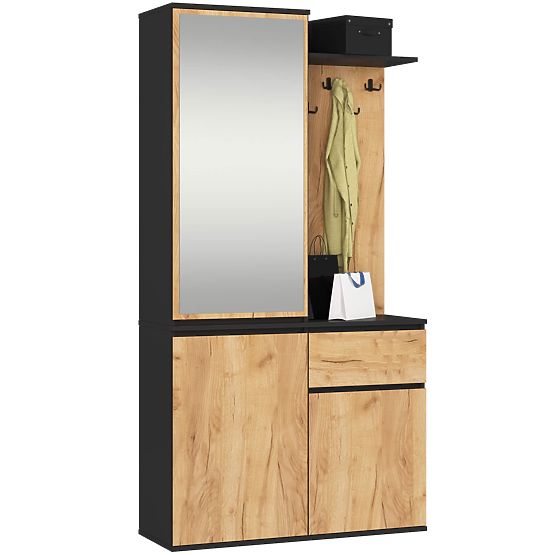 ENTRO PK BLACK / CRAFT OAK HALLWAY FURNITURE SET