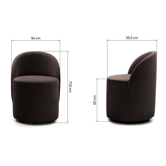 Enzo Swivel Chair, Rounded Shapes, Chocolate/Espresso, Velvet