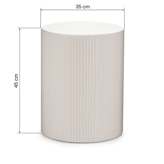 Ermanno Side Table, 35 cm, Gray-Beige, Grooved