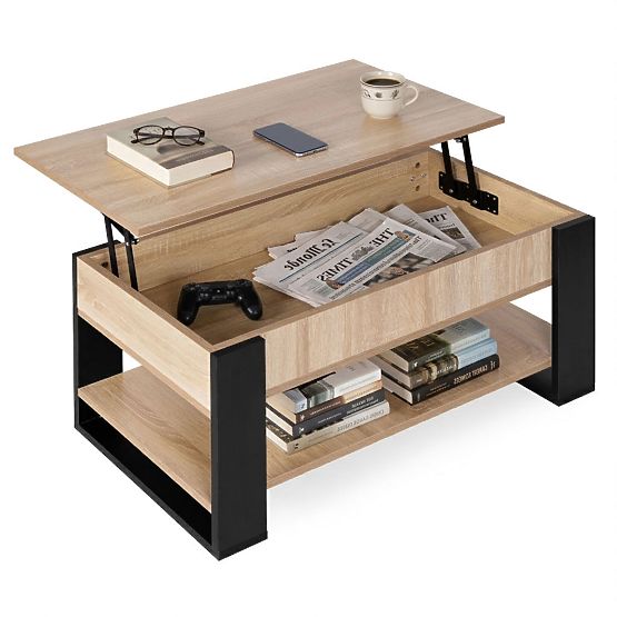 Extendable Coffee Table with Lift-Top 90 cm Storage Shelf Sonoma Oak ModernHome