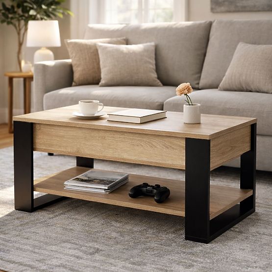 Extendable Coffee Table with Lift-Top 90 cm Storage Shelf Sonoma Oak ModernHome