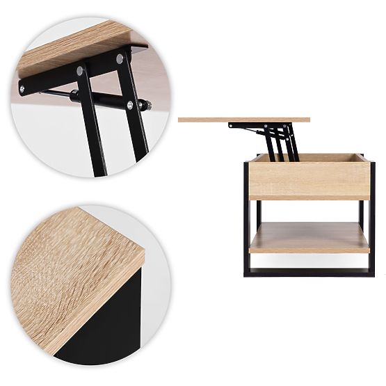 Extendable Coffee Table with Lift-Top 90 cm Storage Shelf Sonoma Oak ModernHome