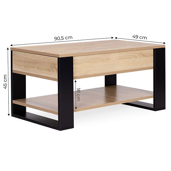 Extendable Coffee Table with Lift-Top 90 cm Storage Shelf Sonoma Oak ModernHome