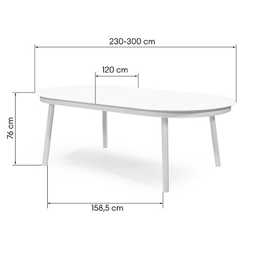Extendable Garden Table Marinelli 230-300 cm, Aluminum, White