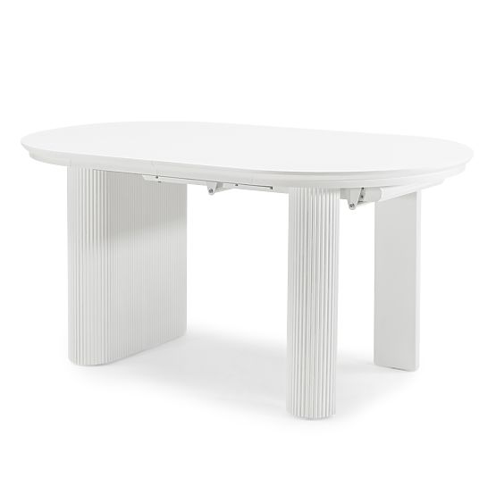 Extendable Table Audrey 160-240 cm, Oval, White, with Grooving, Rounded Shapes
