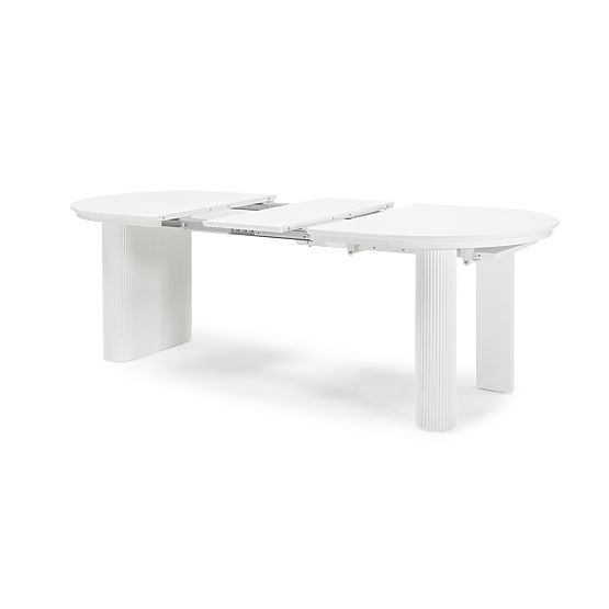 Extendable Table Audrey 160-240 cm, Oval, White, with Grooving, Rounded Shapes