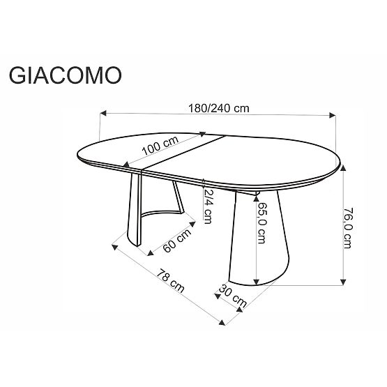 Extendable Table GIACOMO, Top - Natural, Leg - Black (2p=1pc)