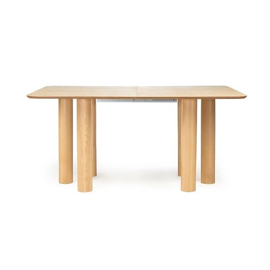 Extendable Table Loa 140-200 cm, Oak Veneer, Natural, Beech Wood, Rounded