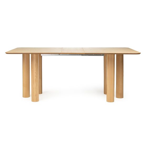 Extendable Table Loa 140-200 cm, Oak Veneer, Natural, Beech Wood, Rounded