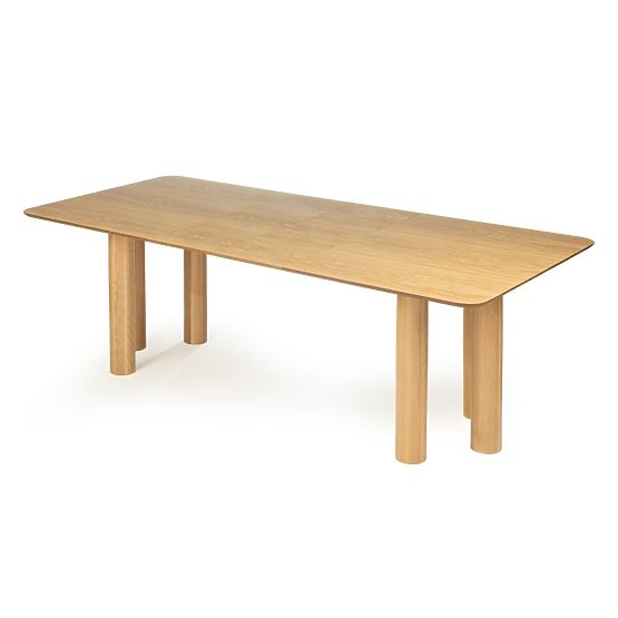 Extendable Table Loa 140-200 cm, Oak Veneer, Natural, Beech Wood, Rounded