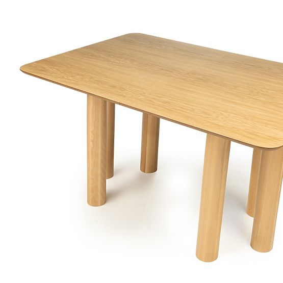 Extendable Table Loa 140-200 cm, Oak Veneer, Natural, Beech Wood, Rounded