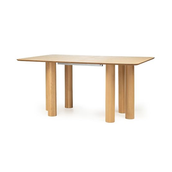 Extendable Table Loa 140-200 cm, Oak Veneer, Natural, Beech Wood, Rounded
