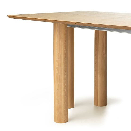 Extendable Table Loa 140-200 cm, Oak Veneer, Natural, Beech Wood, Rounded
