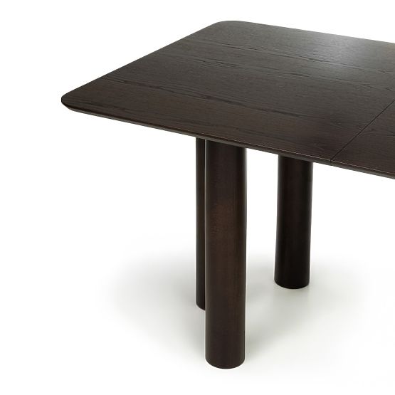 Extendable Table Loa 140-200 cm, Oak Veneer, Walnut, Beech Wood, Rounded