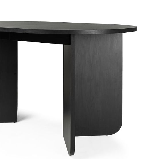 Extendable Table Mou 140-200 cm, Black with Wood Texture, Oval Top