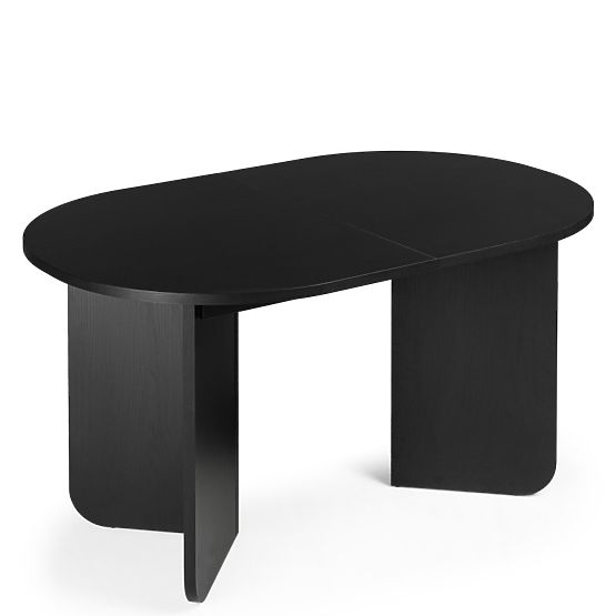 Extendable Table Mou 140-200 cm, Black with Wood Texture, Oval Top