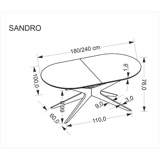 Extendable Table SANDRO, Black (2p=1pc)