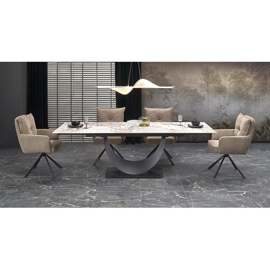 FERNANDO Extendable Table, Top - White Marble, Legs - Black (3p=1pc)