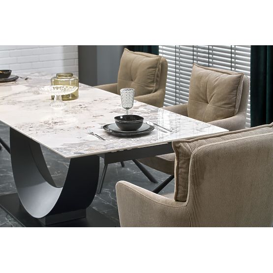 FERNANDO Extendable Table, Top - White Marble, Legs - Black (3p=1pc)