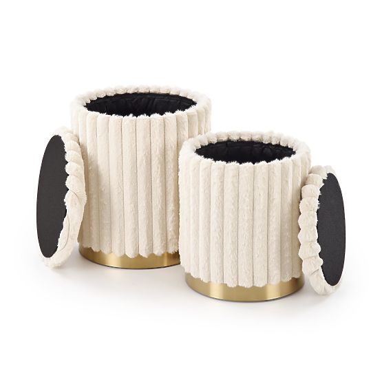 FIDO Set of 2 Poufs, Cream/Gold (1p=1set)