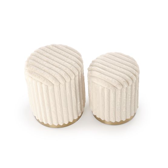FIDO Set of 2 Poufs, Cream/Gold (1p=1set)