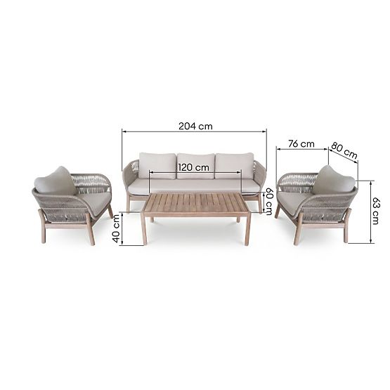 Fiorentino 2 Garden Furniture Set Teak Look, Weave, Light Acacia Wood FSC, Beige, Rounded