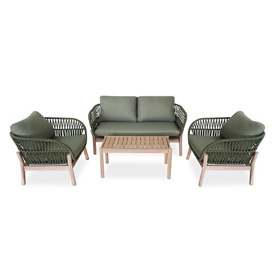 Fiorentino Garden Furniture Set Teak Look, Woven, Light Acacia Wood FSC, Green, Rounded