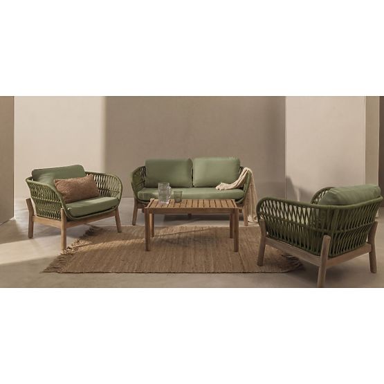 Fiorentino Garden Furniture Set Teak Look, Woven, Light Acacia Wood FSC, Green, Rounded