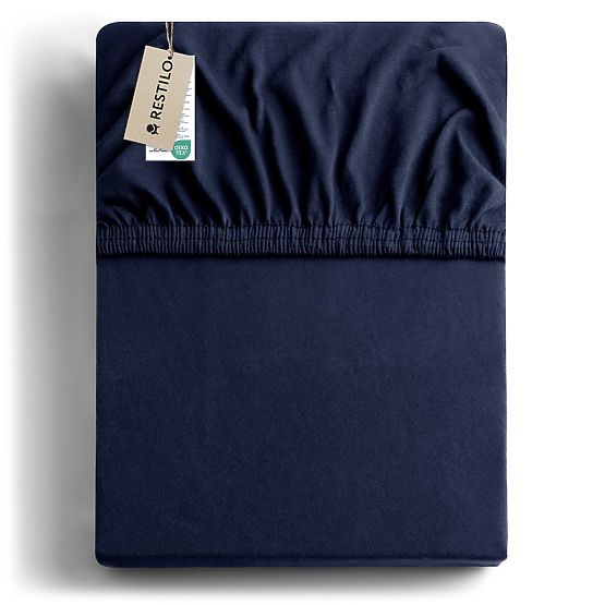 Fitted Sheet AMBER Navy Blue Classic Style Jersey Material 80-90x200 DecoKing
