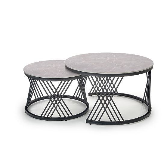 FLAMINGO Set of 2 Tables, Ash Marble/Black (2p=1pc)