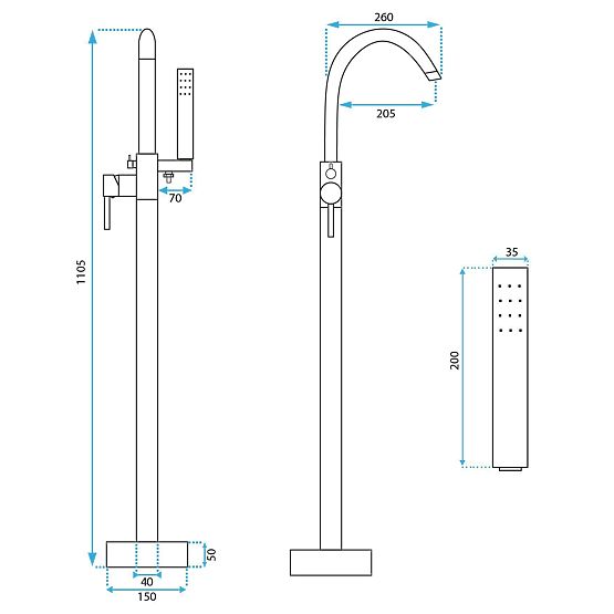 Floor-Mounted Bath Faucet Rea Lungo Black