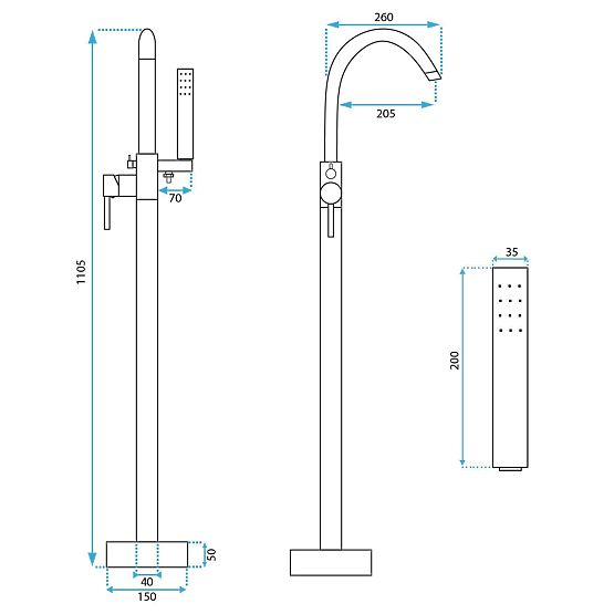 Floor-Mounted Bathtub Faucet Rea Lungo Titan
