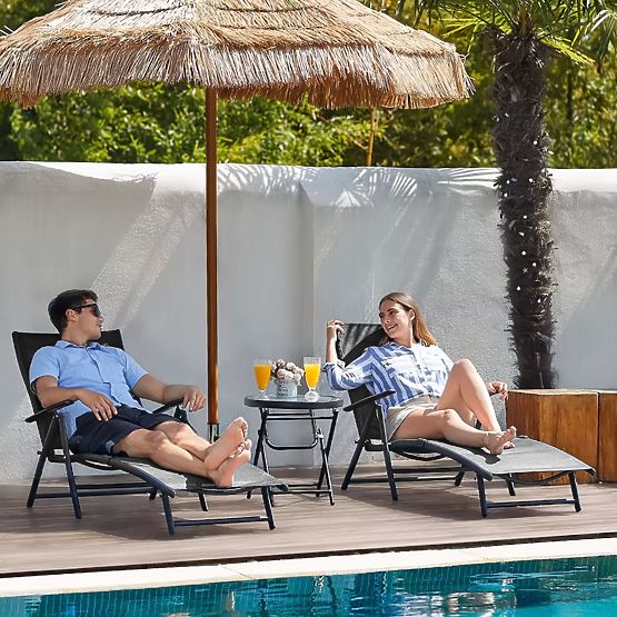 Folding Beach Garden Lounger with Adjustable Backrest, Steel Frame ModernHome