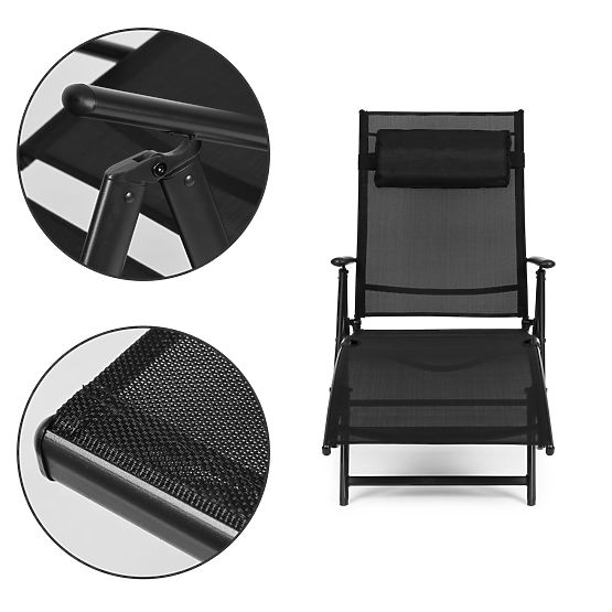 Folding Beach Garden Lounger with Adjustable Backrest, Steel Frame ModernHome