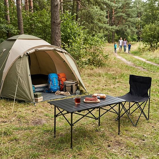 Folding Camping Table 95x55 cm with Bag Black MultiGarden