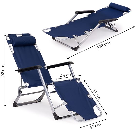 Folding Garden Beach Chair 2-in-1 Lounger