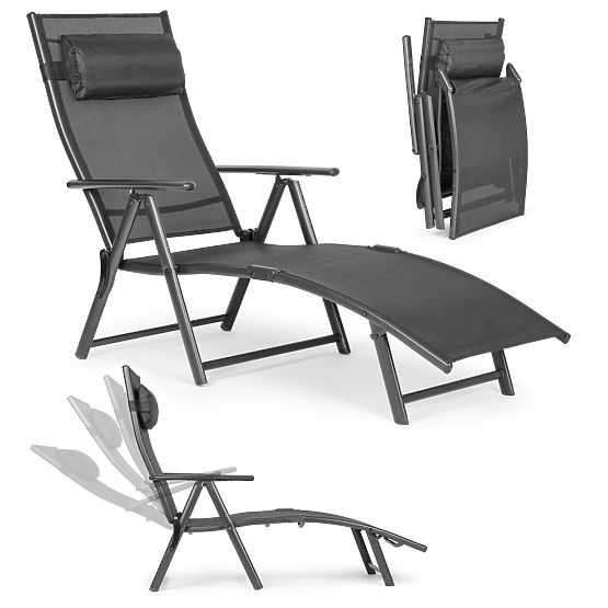 Folding Garden Beach Lounger with Adjustable Backrest, Steel Frame, Gray MultiGarden